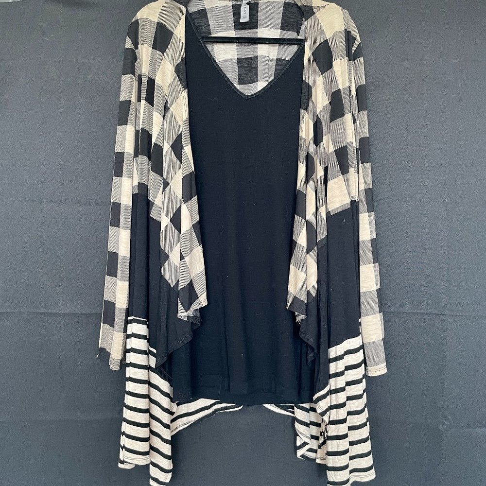 EUC Black & Cream/Tan, Plaid & Stripe Cover/Kimono